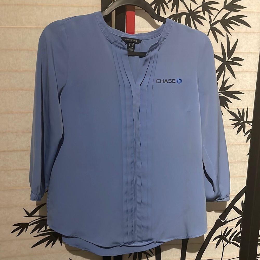 Chase Bank blue pleated top